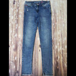 Lee Cooper Originals Distressed Slim Fit Annie Stretch Jeans Womens 28 Indigo